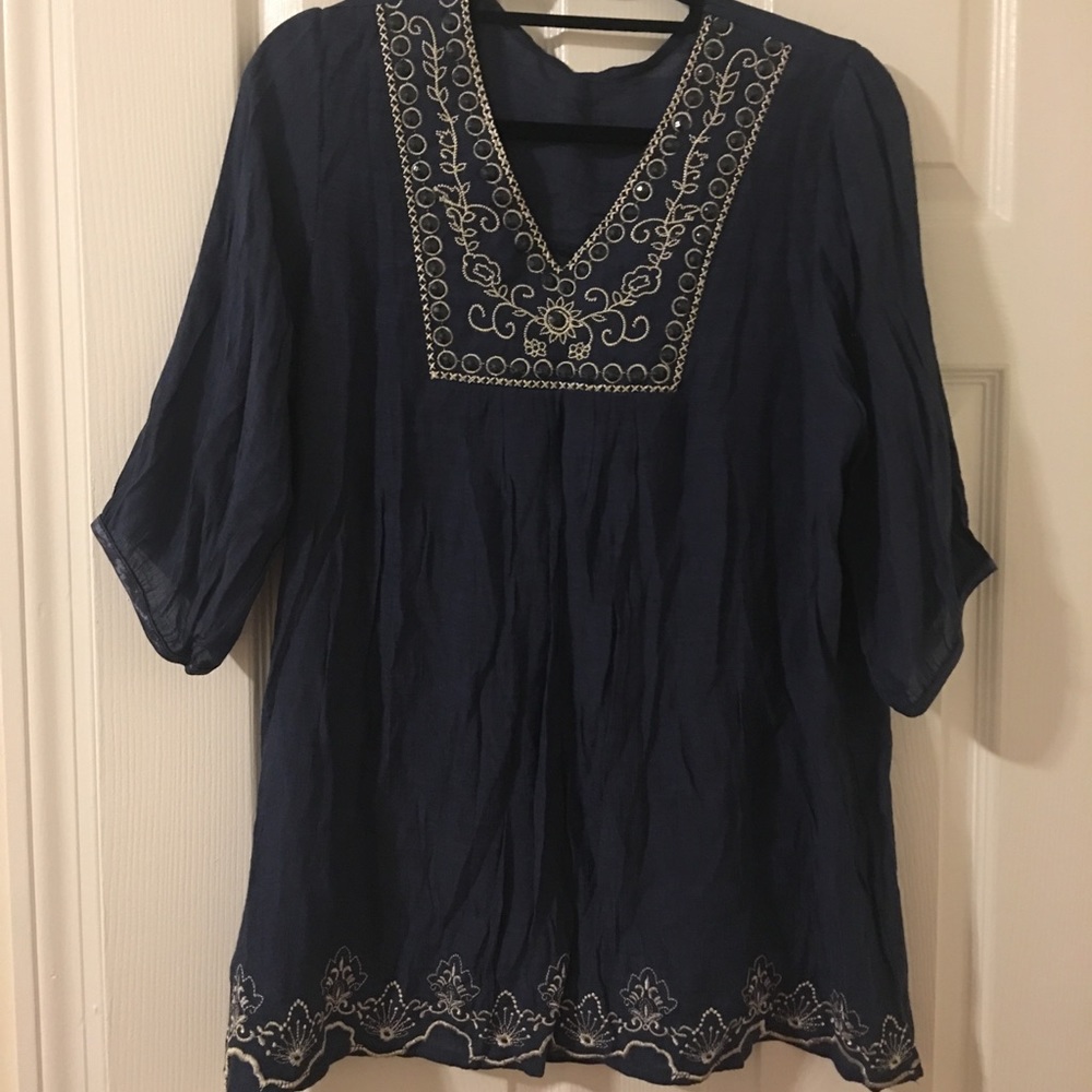 Gorgeous blue blouse with beaded accents
